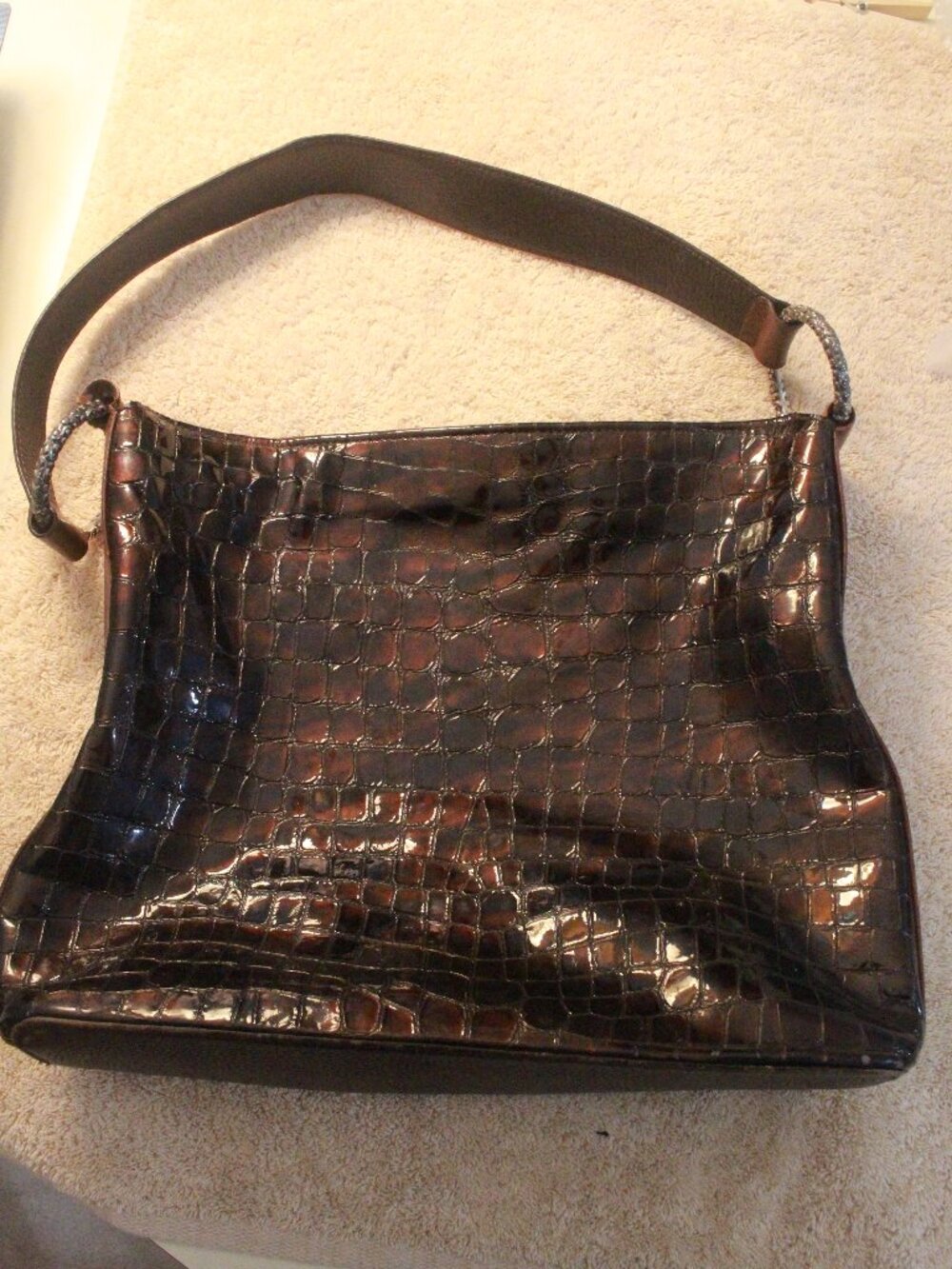 Title: Brighton Brown Croc-Embossed Glossy Shoulder Bag
